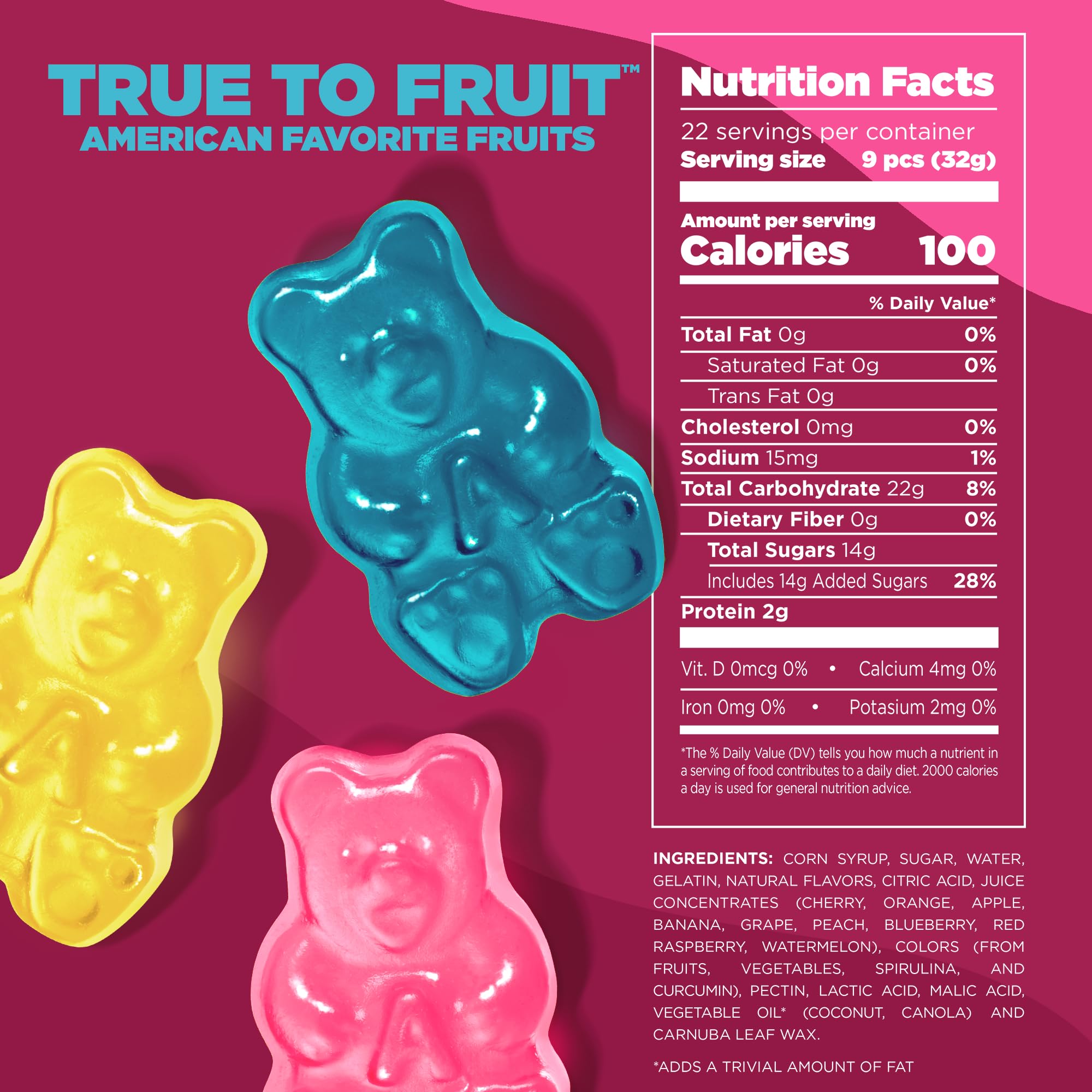 Albanese Strawberry gummy; bold, soft chew with fruity sweetness.