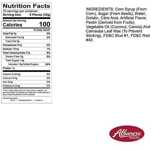 Albanese Watermelon Gummi Bears close-up highlights a soft chew texture for snacking.