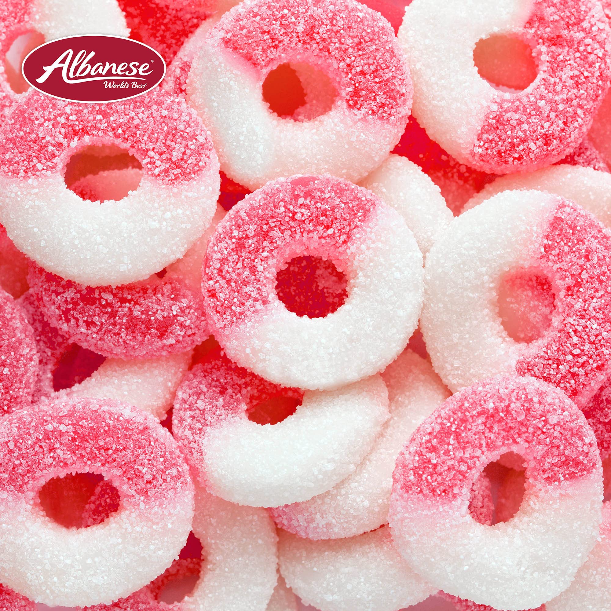 Colorful candy toppers using Albanese Watermelon Rings for baking ideas