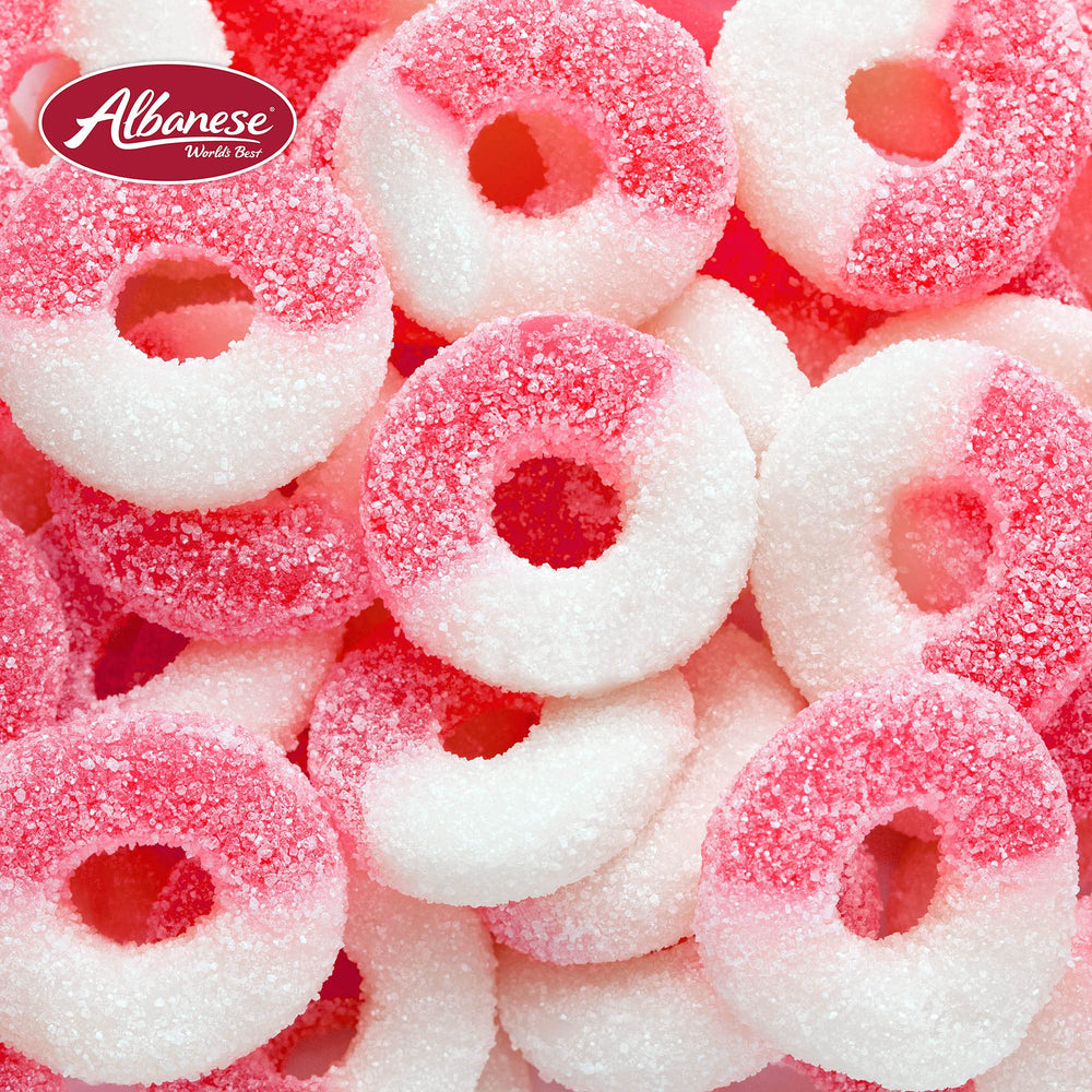 Colorful candy toppers using Albanese Watermelon Rings for baking ideas