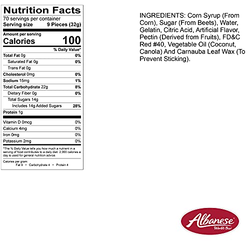 Albanese Wild Cherry Gummi Bears 5lb bag open, soft chewy gummies