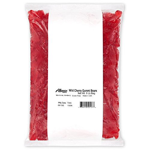 Albanese Wild Cherry Gummi Bears 5lb bears closeup, juicy cherry flavor