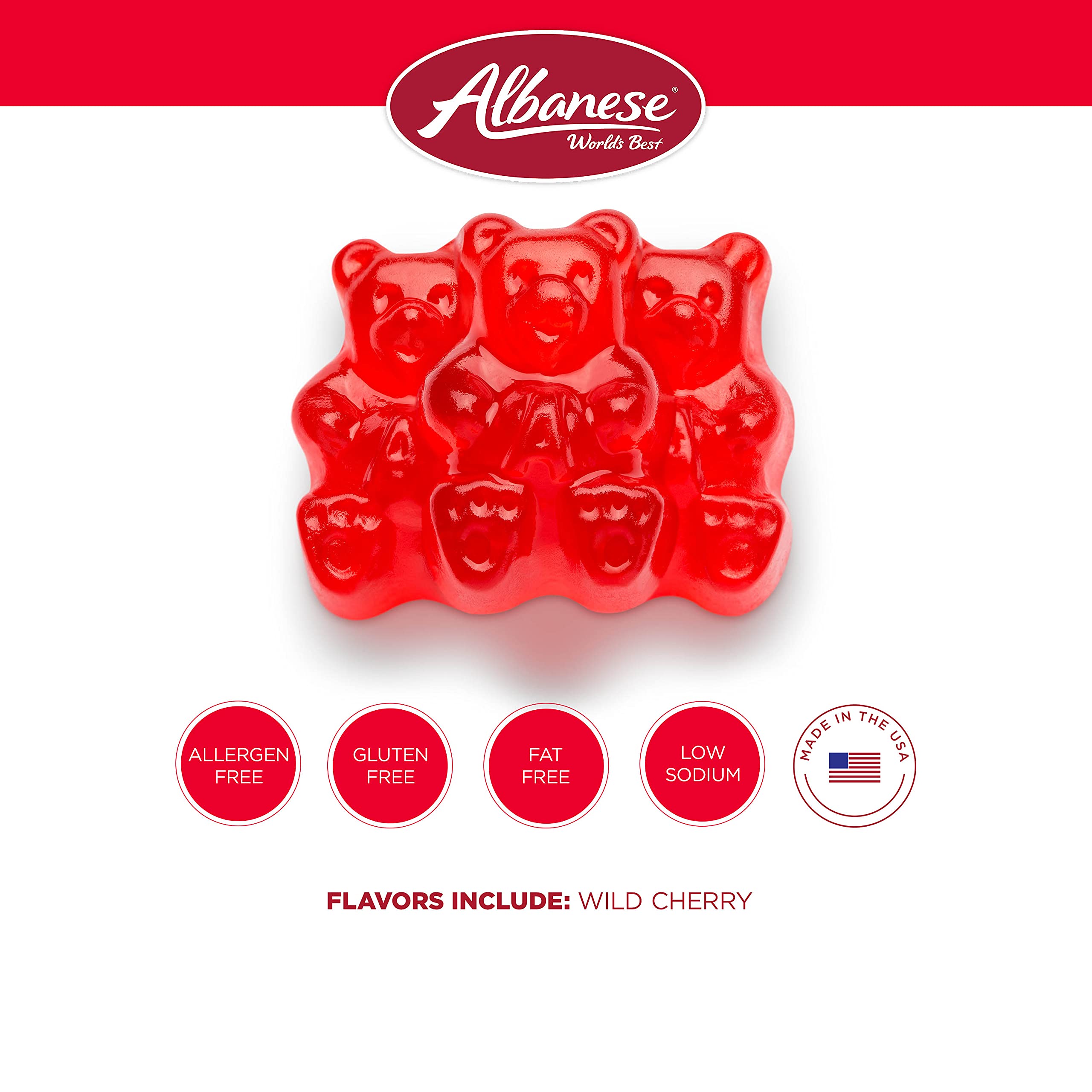 Albanese Wild Cherry Gummi Bears 5lb serving plate, crowd-pleasing snack