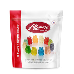 Albanese World's Best 12 Flavor Gummi Bears bag close-up for sharing.