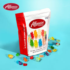 Albanese 12 Flavor Gummi Bears assorted flavors close-up.