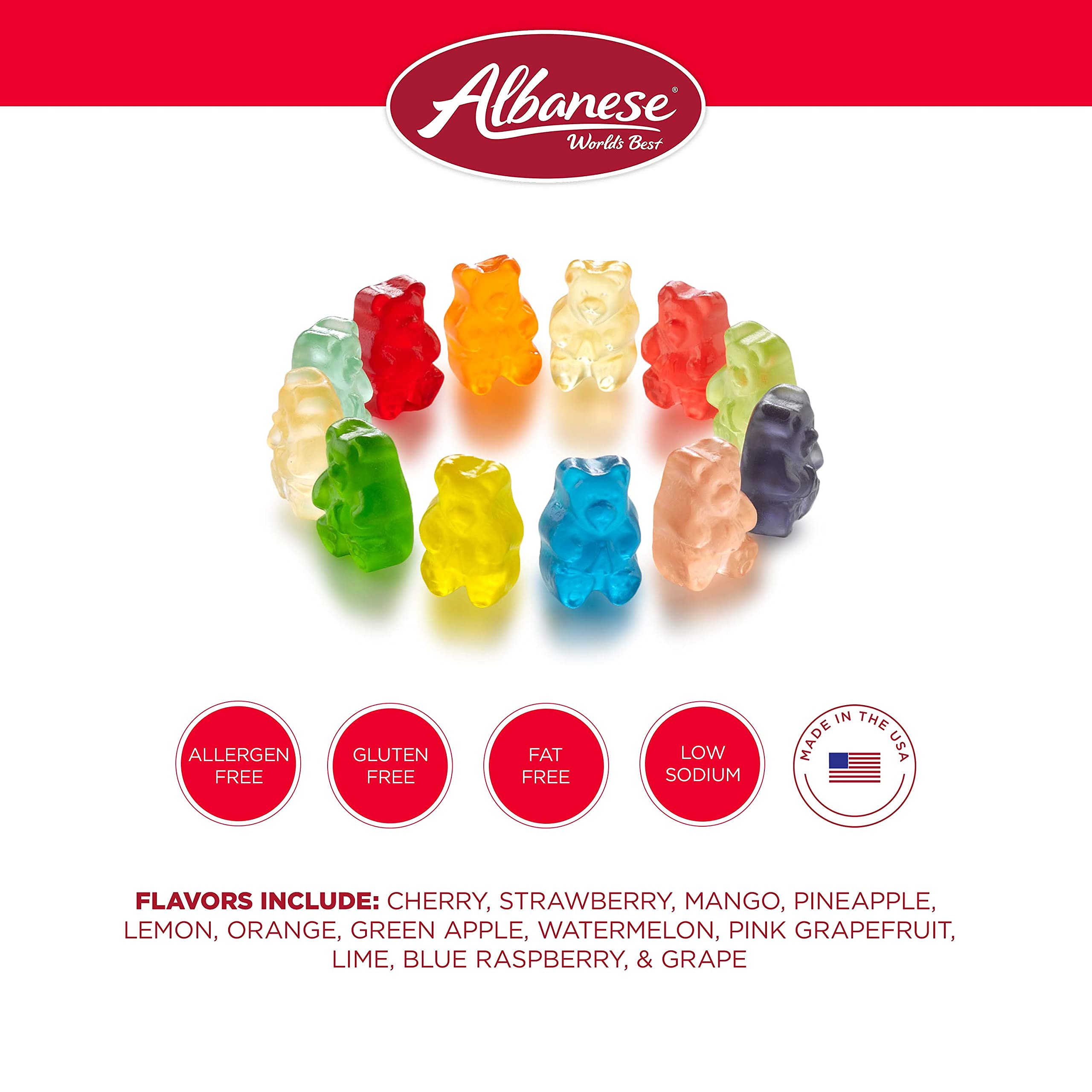 Albanese 36oz bulk bag on kitchen counter.