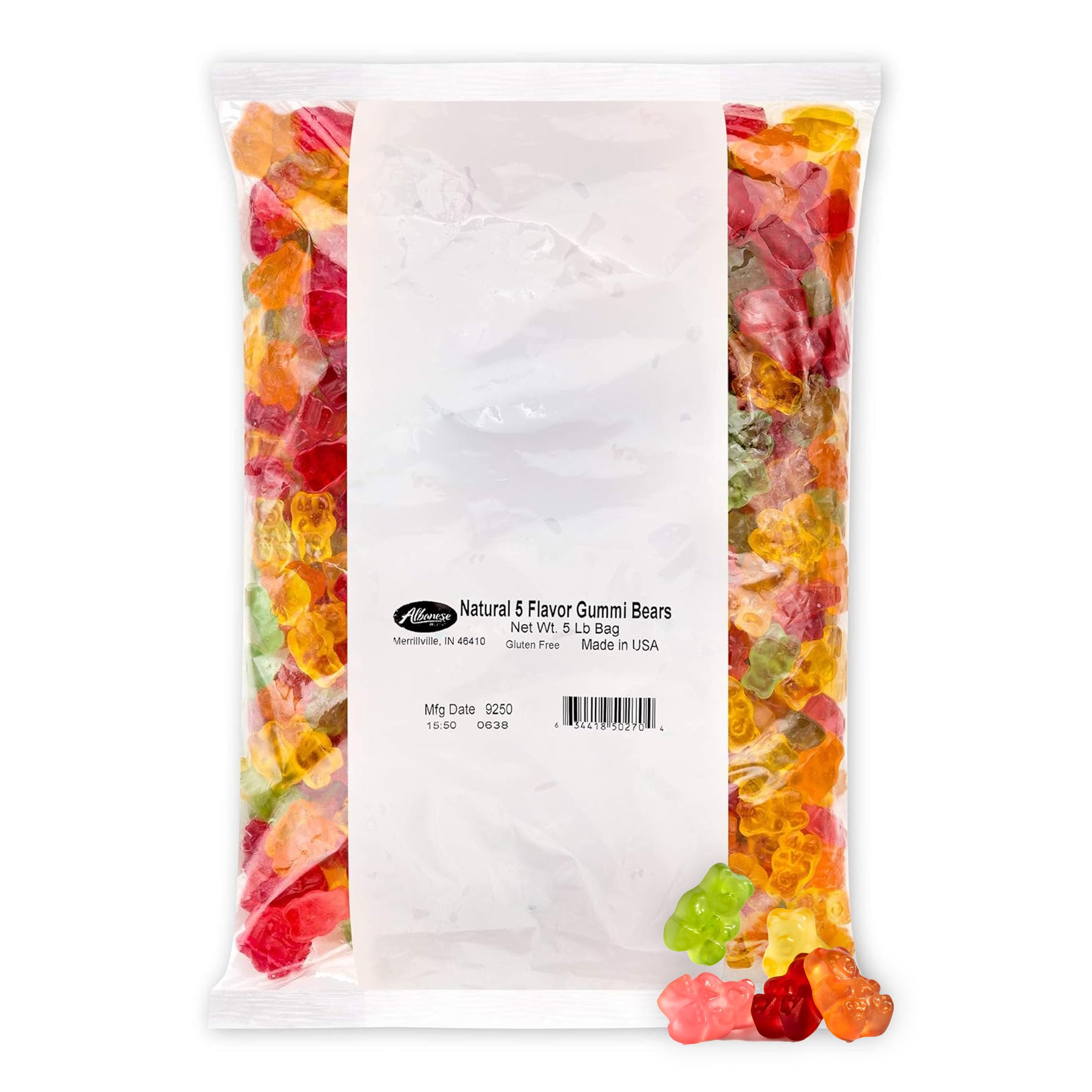 Albanese World's Best 5 Natural Flavor Gummi Bears bag front, ideal for family snack time.