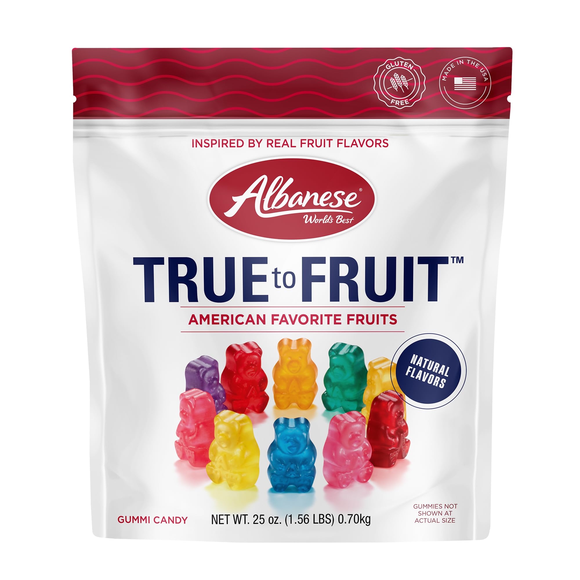 Albanese Bing Cherry gummy; juicy true-to-fruit flavor for on-the-go snacking.
