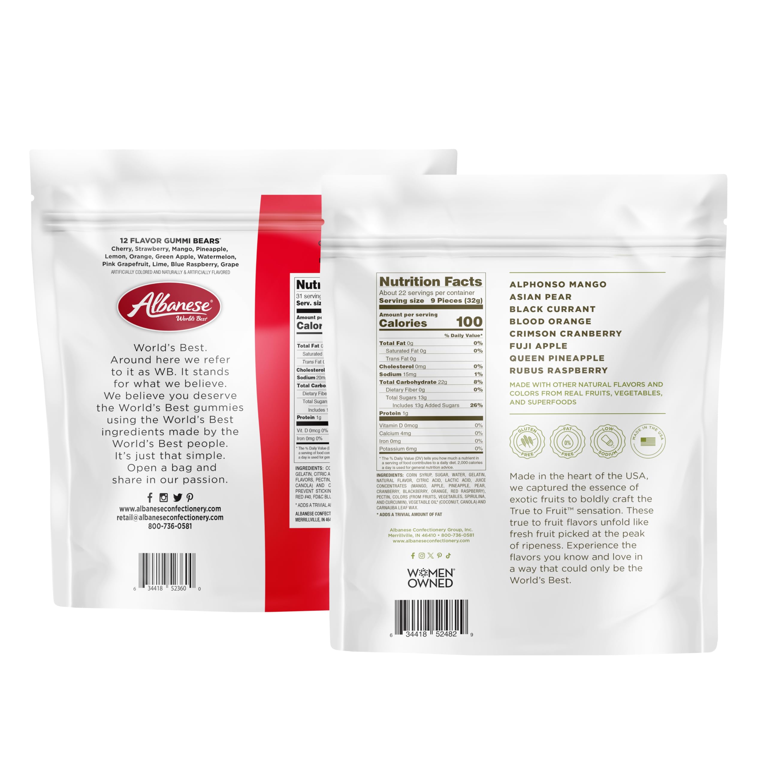 Albanese exotic fruits gummies in a 25 oz bag for snacking with vibrant fruit flavors.