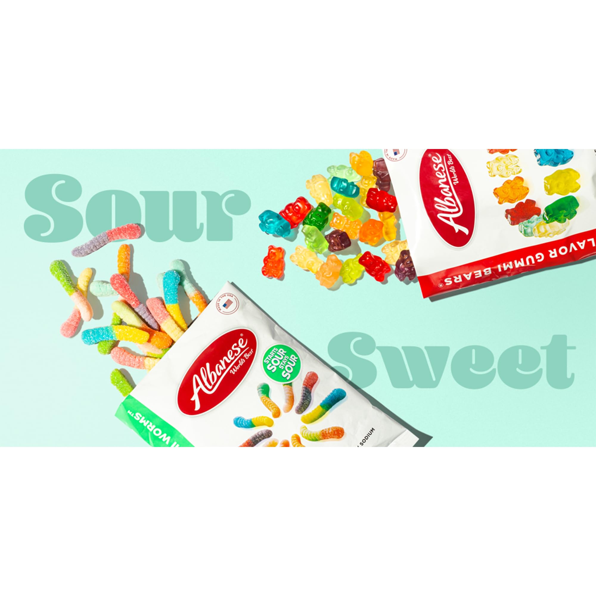 Albanese World’s Best Gummi Variety Pack peach rings release fruity aroma and chewy texture.