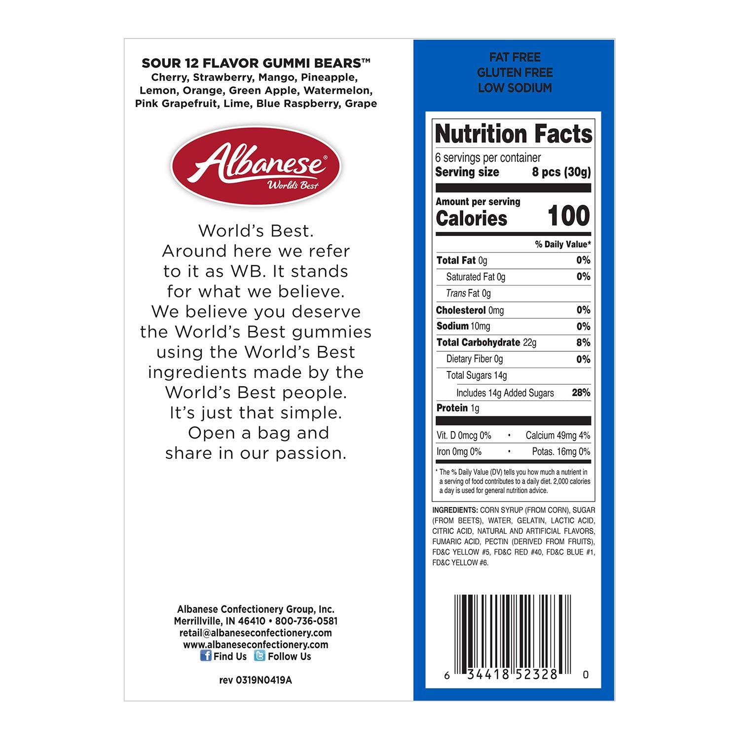 Albanese Sour Gummi Bears 12-pack for party sharing and travel snacks.