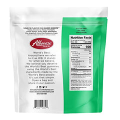 Albanese sour mini worms 32oz bag closeup highlighting resealable packaging and freshness.
