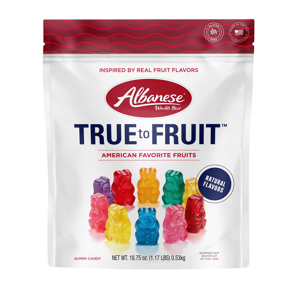 Albanese World's Best True to Fruit bag of gummies for snacking