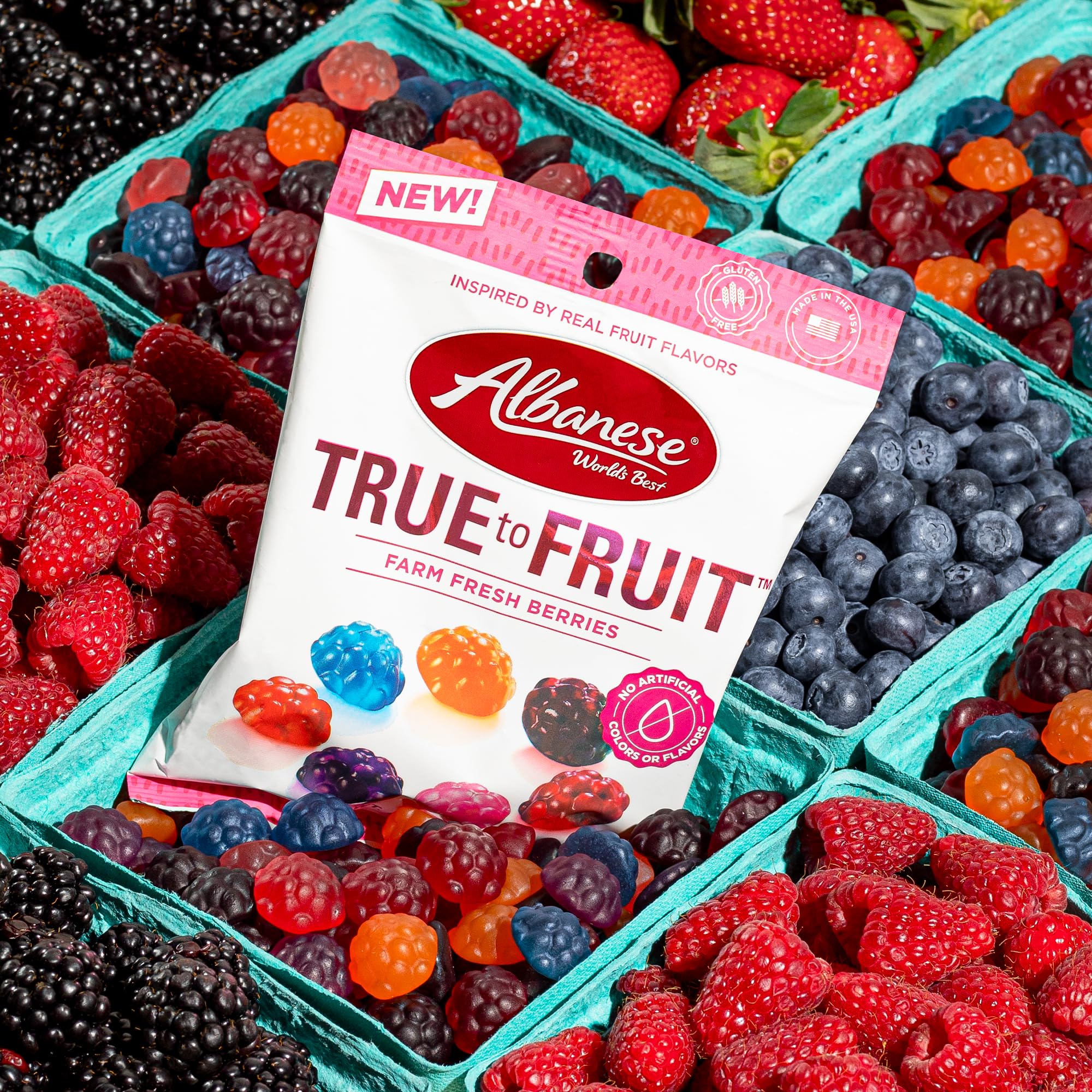 Albanese gummies with resealable packaging to stay fresh.
