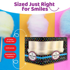 Albert's Cotton Candy vanilla party favors in resealable tubs for celebrations.