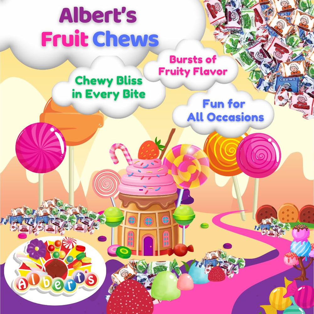 Albert's Fruit Chews variety pack side view ready for gatherings.