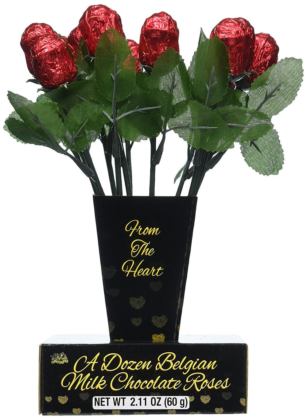 Albert's one-dozen Belgian milk chocolate roses gift box for romantic occasions.