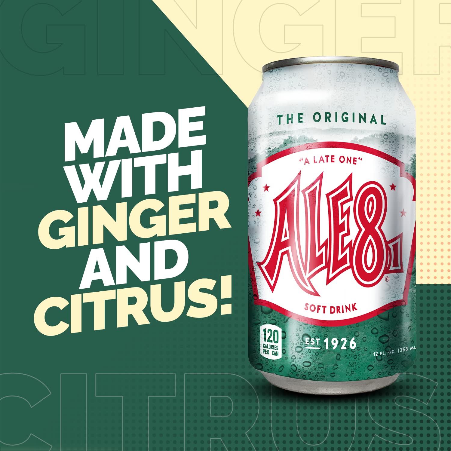 Ale-8-One label highlights ginger-citrus blend ideal for cocktails.