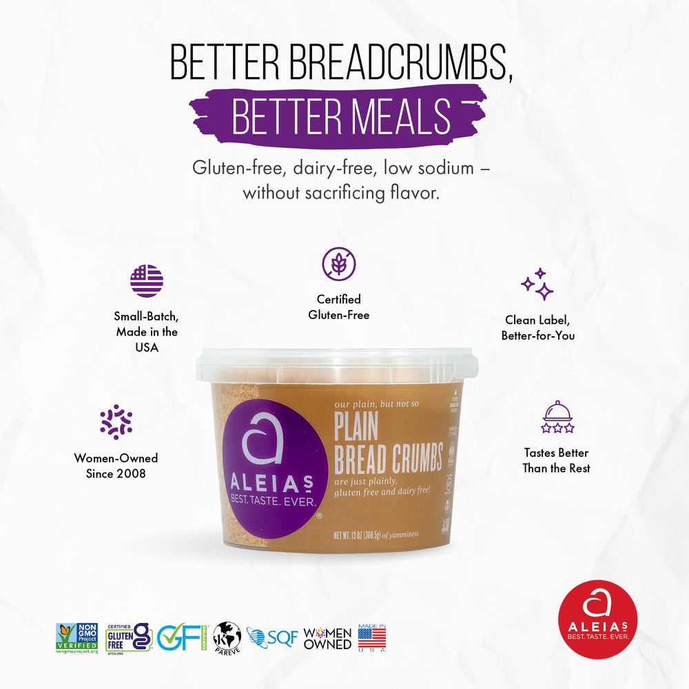 Aleia’s Best bread crumbs for chicken coating and crispy bites.