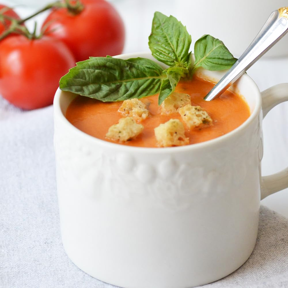 Croutons pouring from the bag into a dish for quick pantry use.
