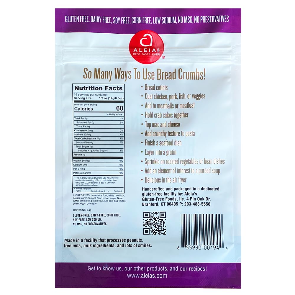 Aleia’s Best gluten-free plain crumbs create a golden crust on chicken.