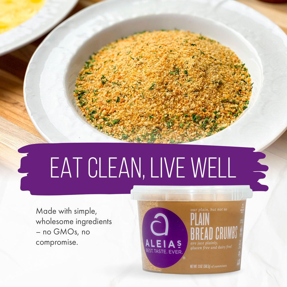 Aleia’s Best low-sodium breadcrumbs for lighter seasoning.