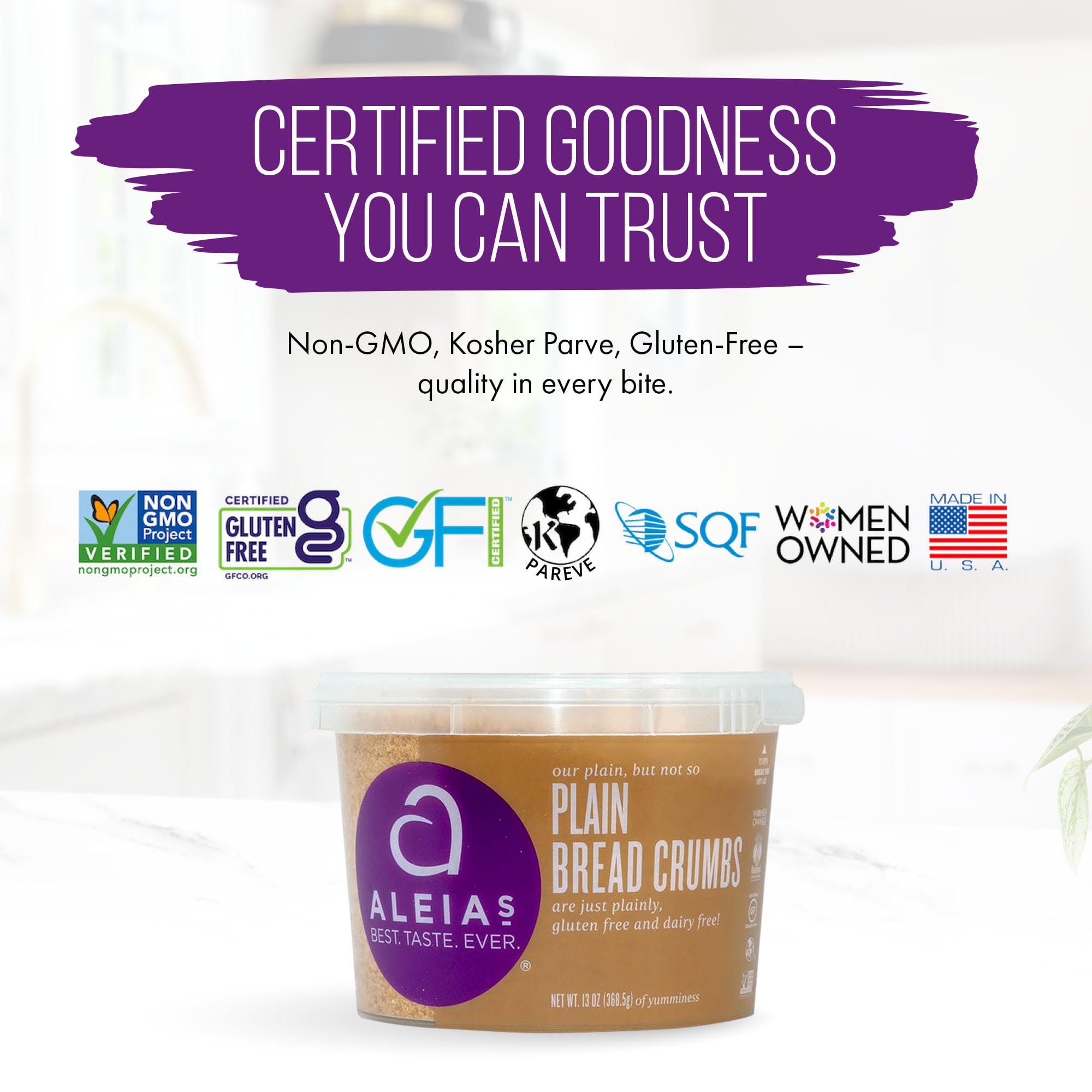 Aleia’s Best pantry essential gluten-free crumbs for everyday meals.