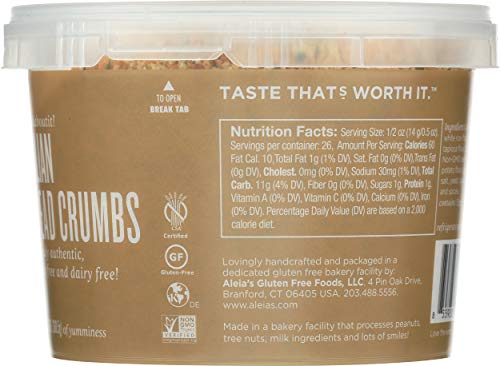 ALEIAS BEST. TASTE. EVER. kosher-certified gluten-free breadcrumbs for diverse diets.