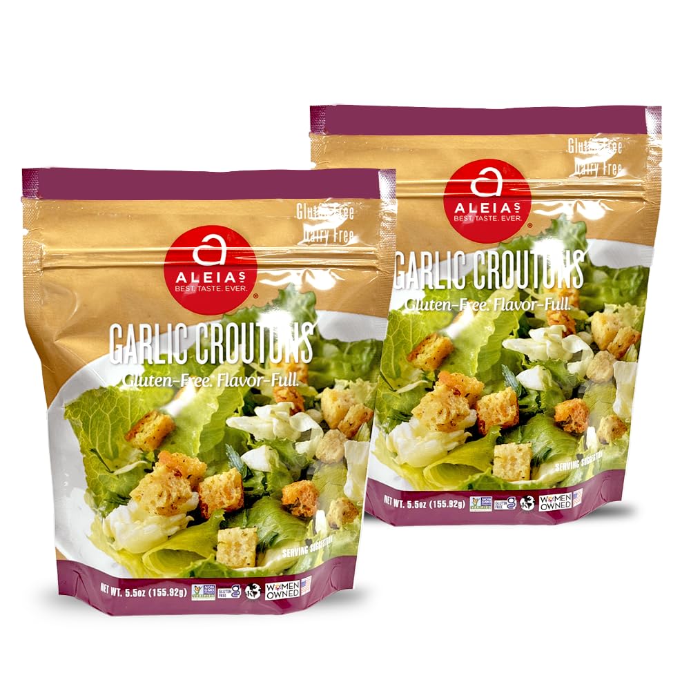 Aleia’s Gluten Free Garlic Croutons 2-pack bag topping salads