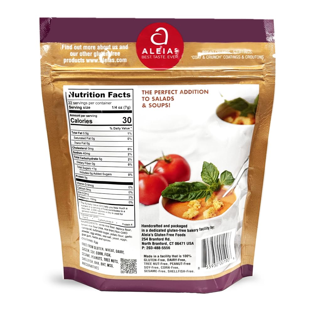 Close-up of Aleia’s croutons showing crunchy garlic texture