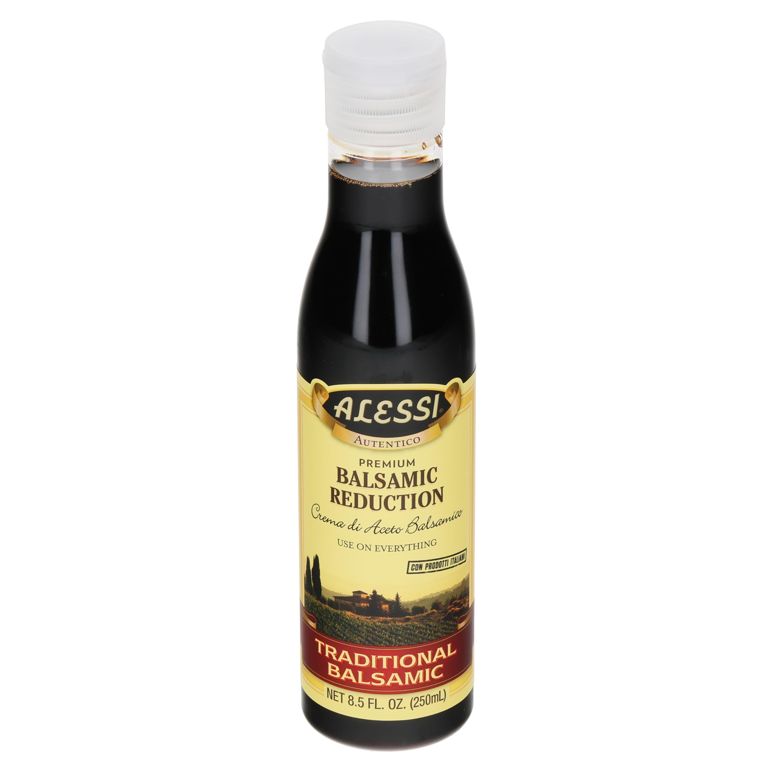 Alessi Autentico balsamic reduction on vanilla ice cream for depth and contrast.