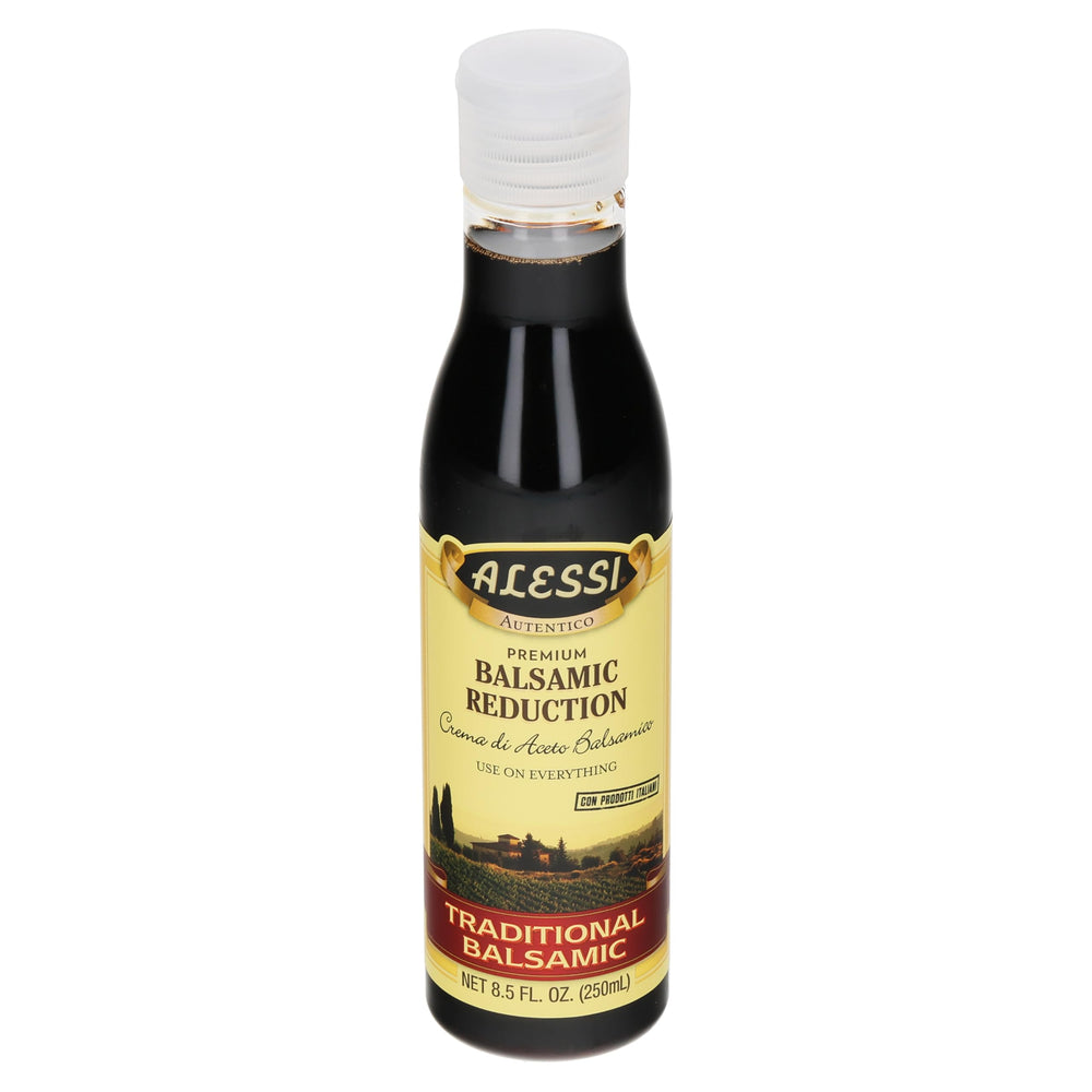 Alessi Autentico balsamic reduction on vanilla ice cream for depth and contrast.
