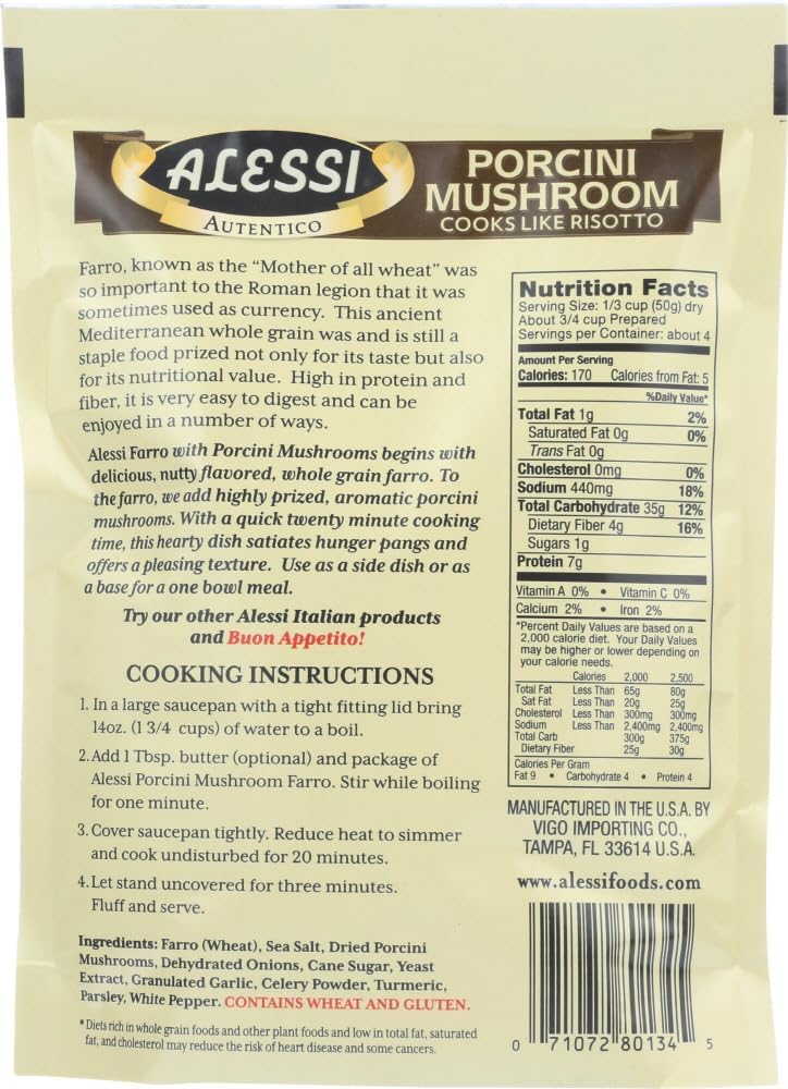 Alessi Autentico farro with porcini in skillet, perfect for quick creamy risotto-style dinners.