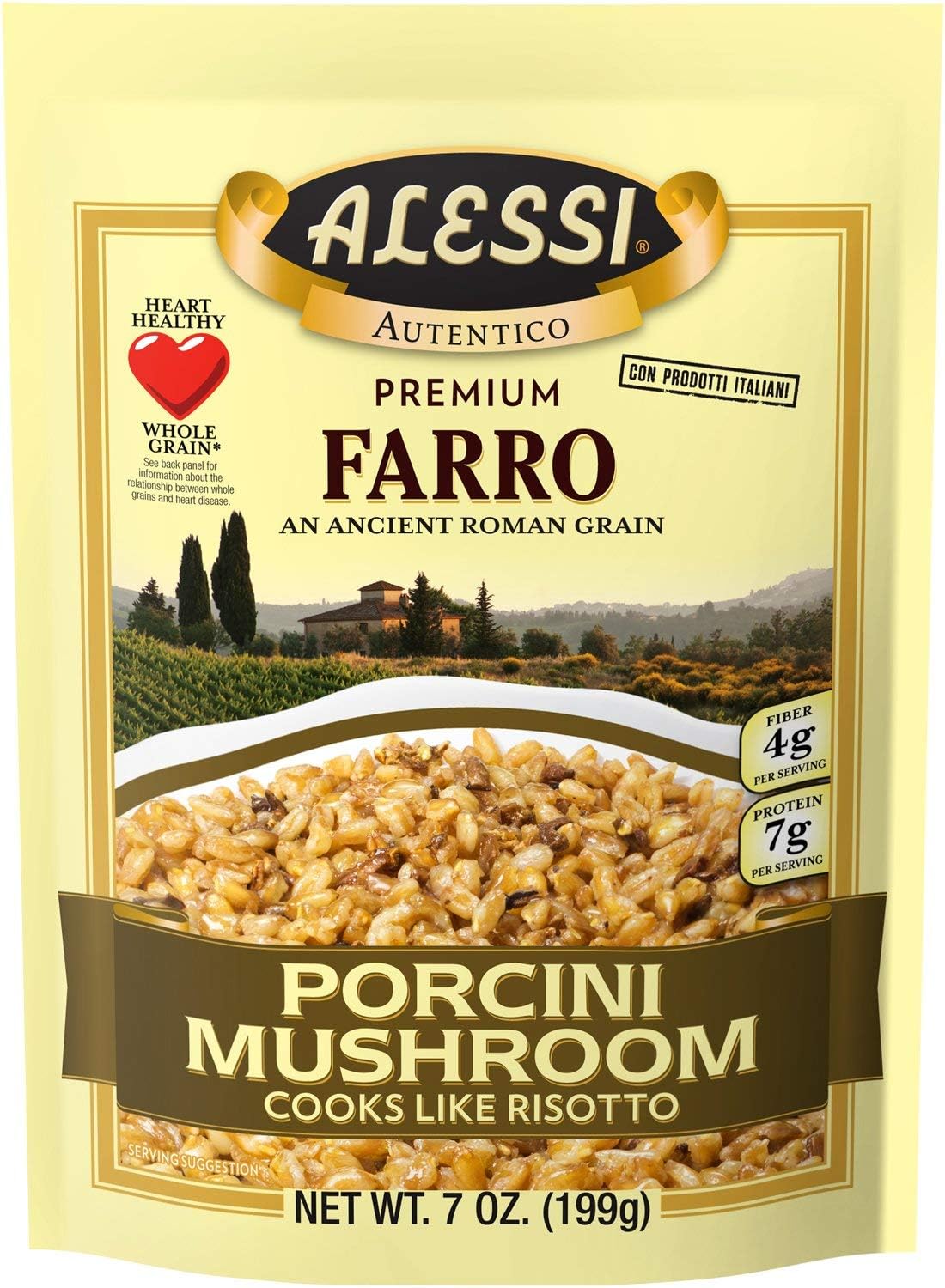 Alessi Autentico farro pack6 with porcini, a ready-to-cook pantry staple.