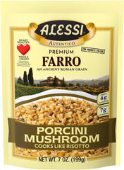 Alessi Autentico farro pack6 with porcini, a ready-to-cook pantry staple.
