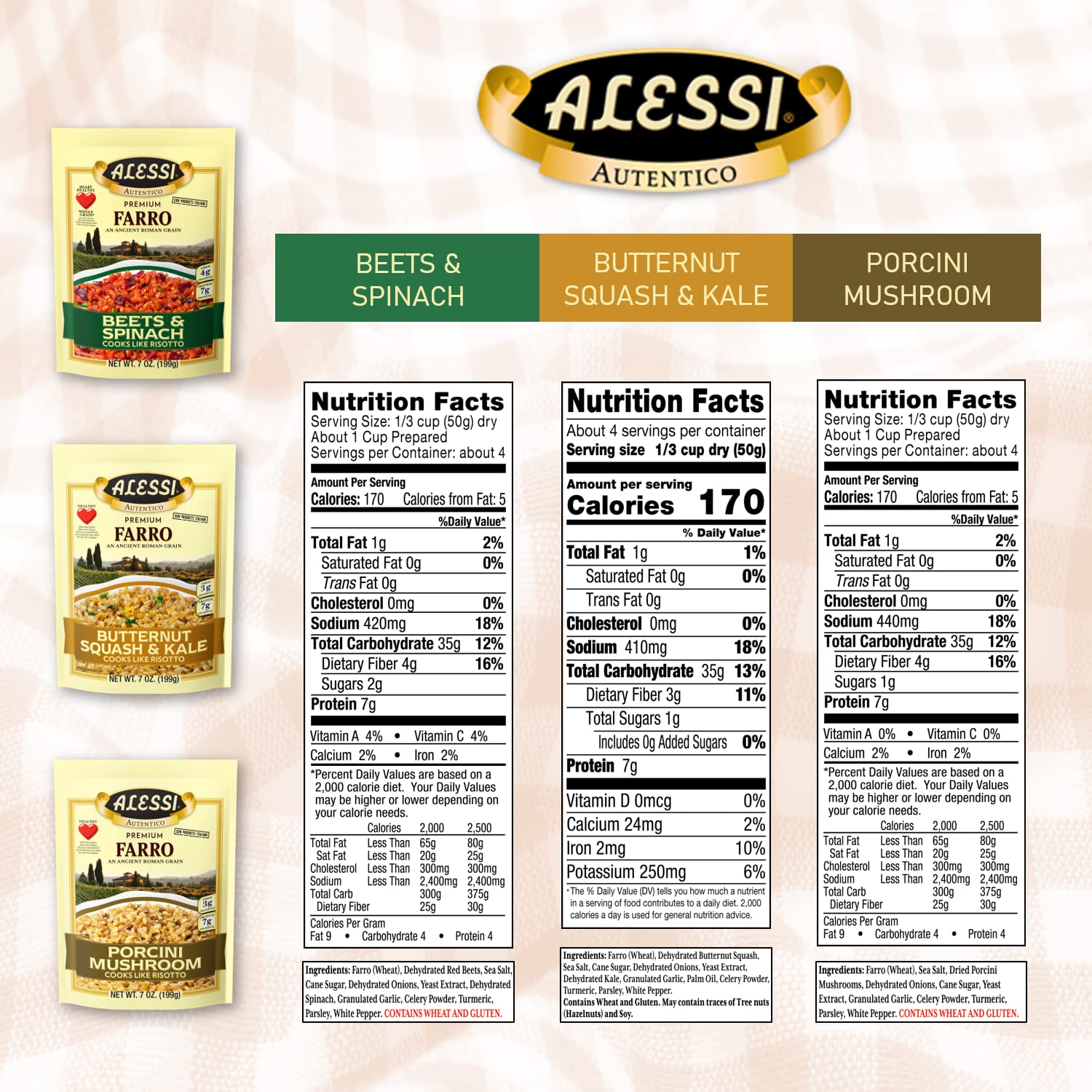 Alessi Autentico farro variety pack ingredients highlight fresh components