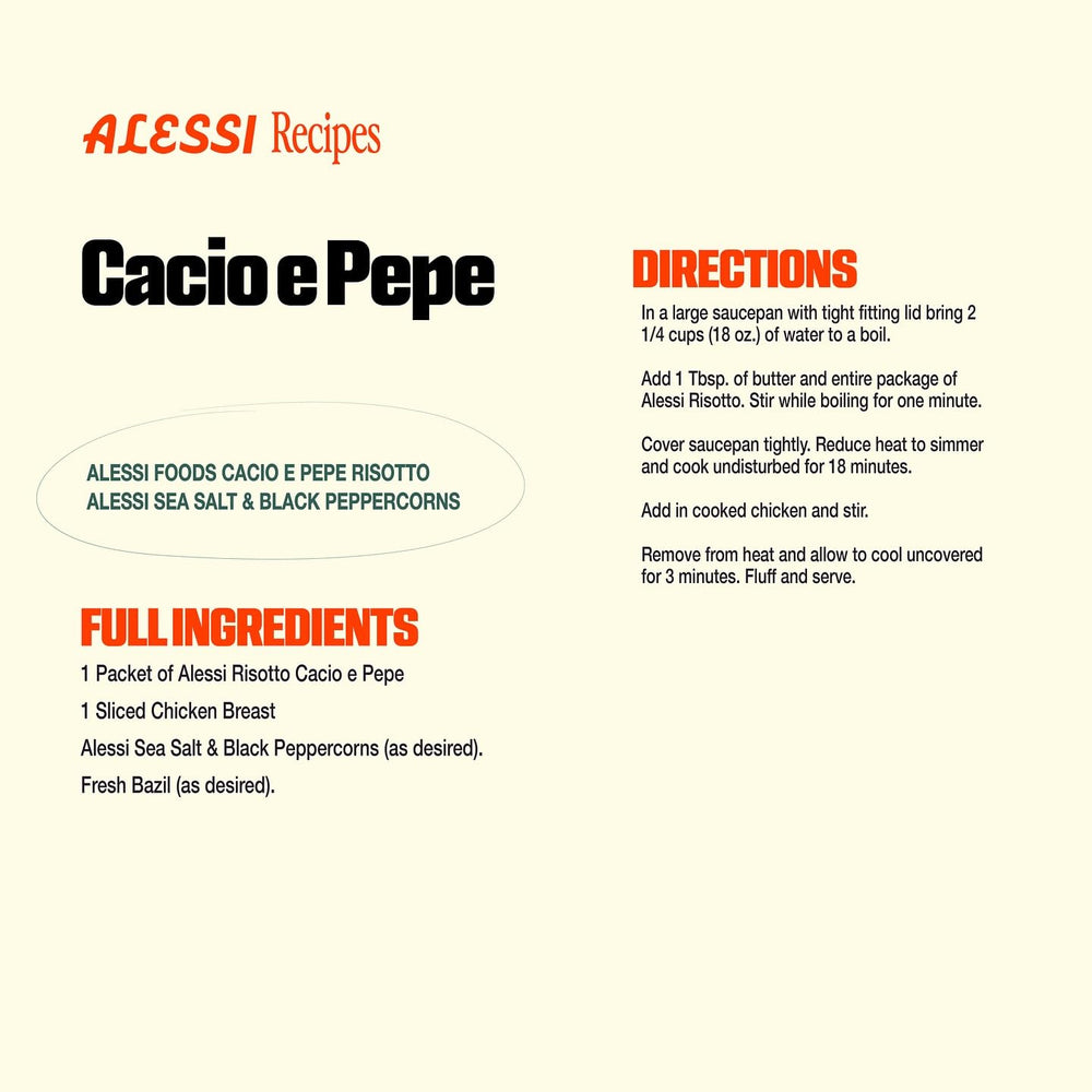 Alessi Autentico Italian rice and flavors image emphasizes authentic ingredients and convenience.
