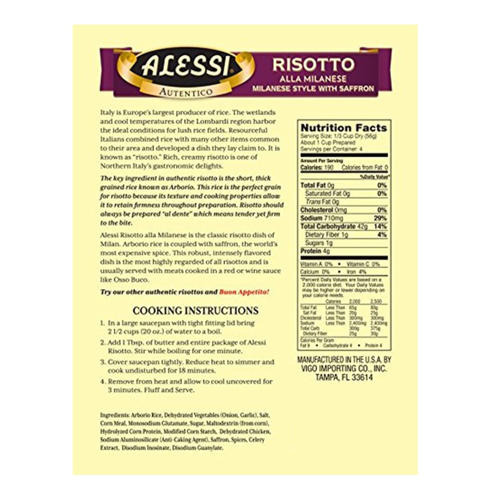 Alessi Autentico saffron risotto aroma in pan hints at restaurant-style fragrance.