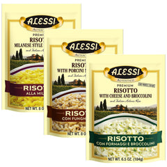 Alessi Autentico risotto variety pack showing three 8oz bags for quick Italian meals