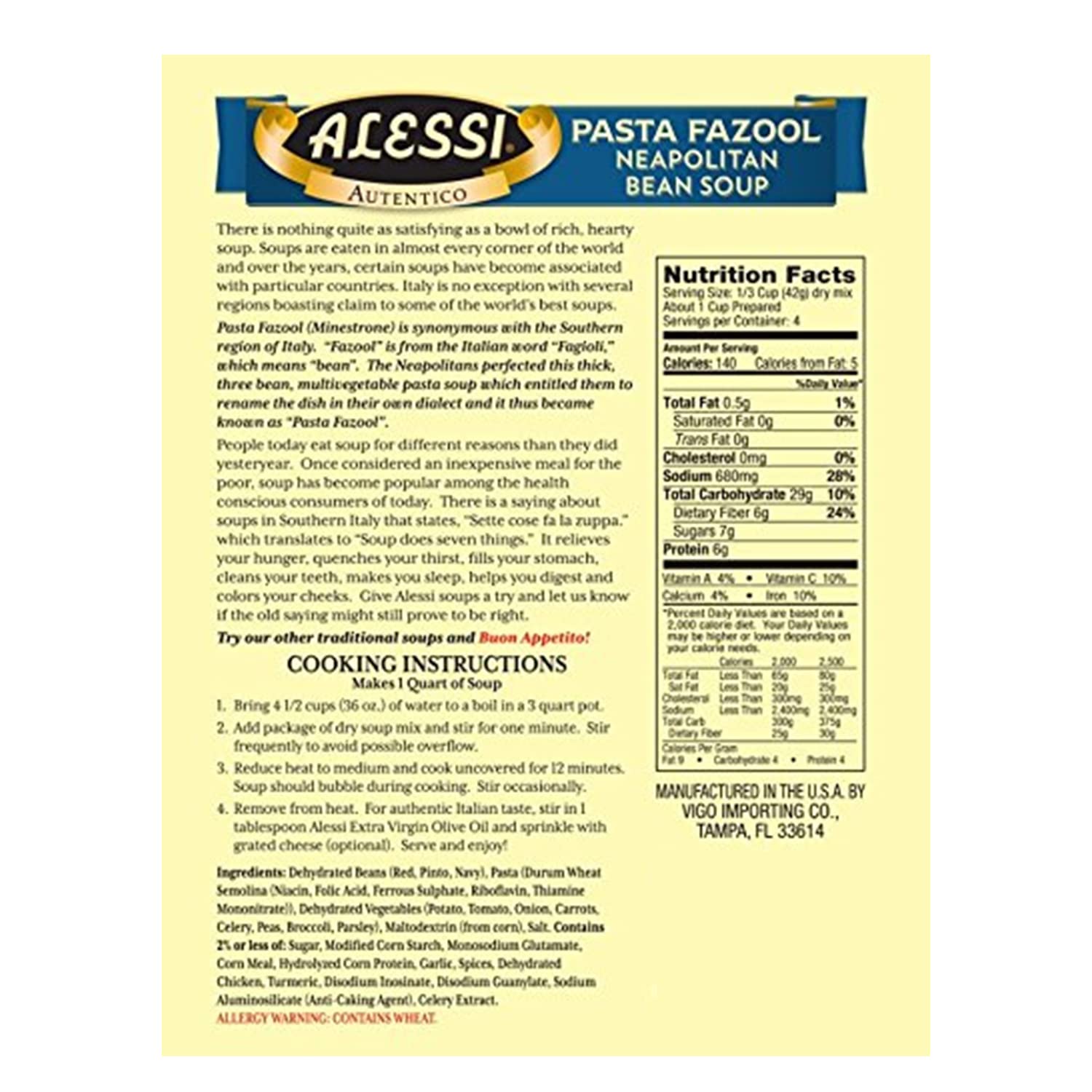 Alessi Autentico ingredients closeup showing fresh beans and vegetables for rich flavor.