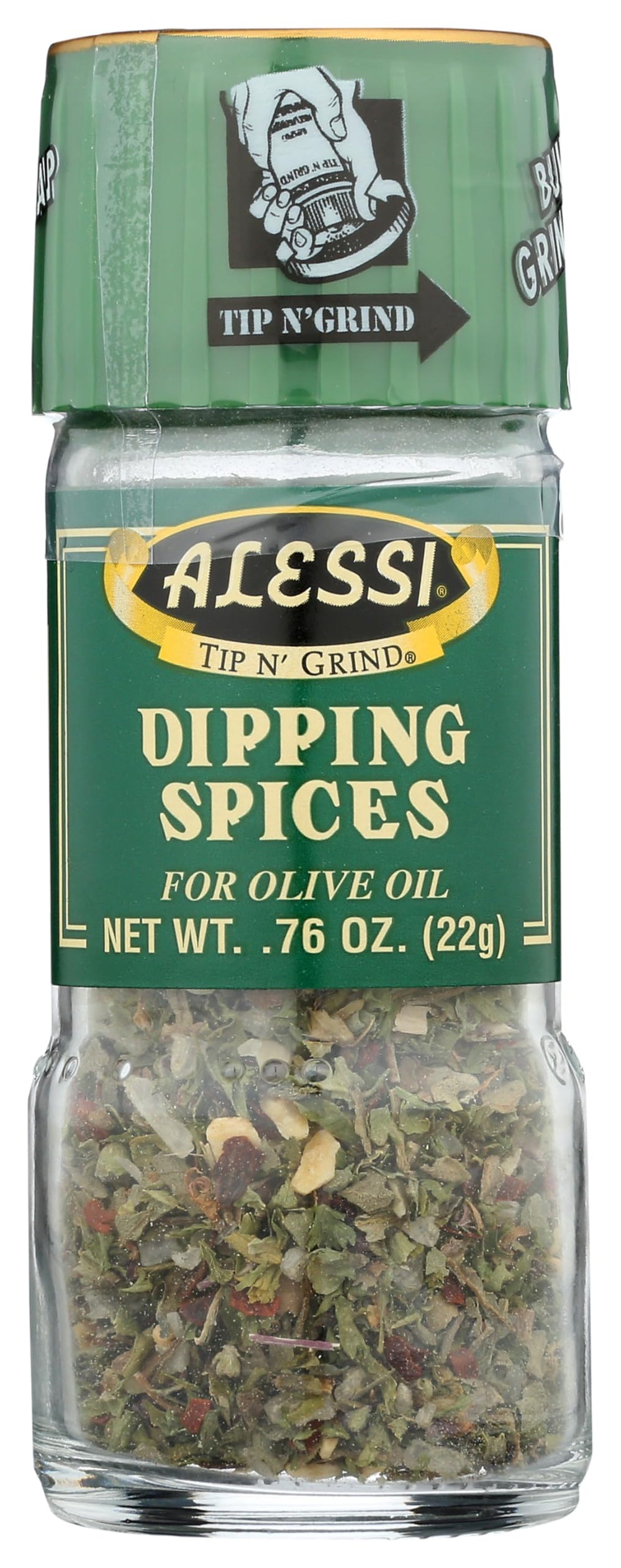 Alessi herb seasoning grinder closeup ready to dip bread in spice-infused olive oil.