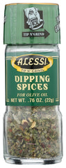 Alessi herb seasoning grinder closeup ready to dip bread in spice-infused olive oil.