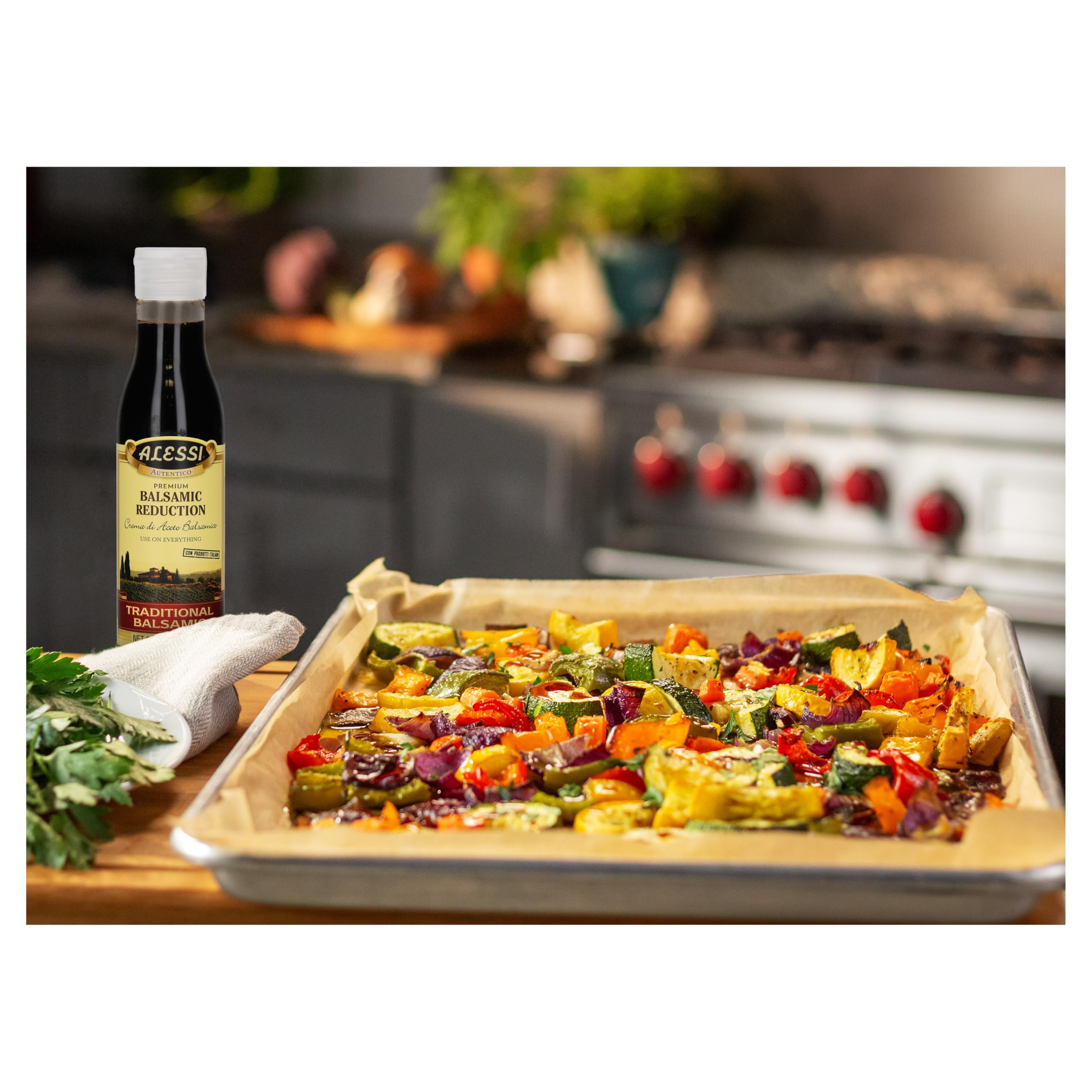 Six-pack of Alessi Autentico balsamic reduction bottles for marinades and storage.