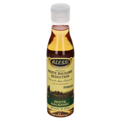 Alessi white balsamic reduction bottle pour enhances meals with a silky, tangy-sweet glaze.