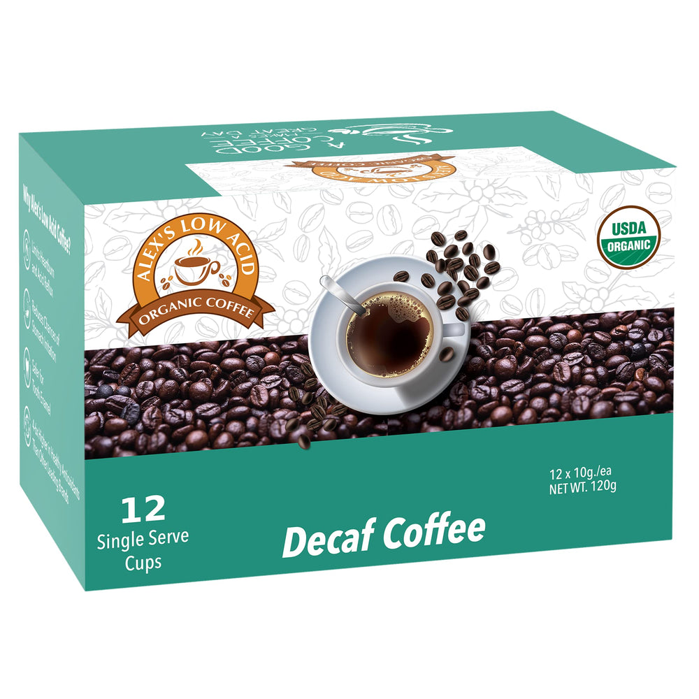 Pouring Alex's Low Acid Coffee reveals a mellow aroma and rich body.