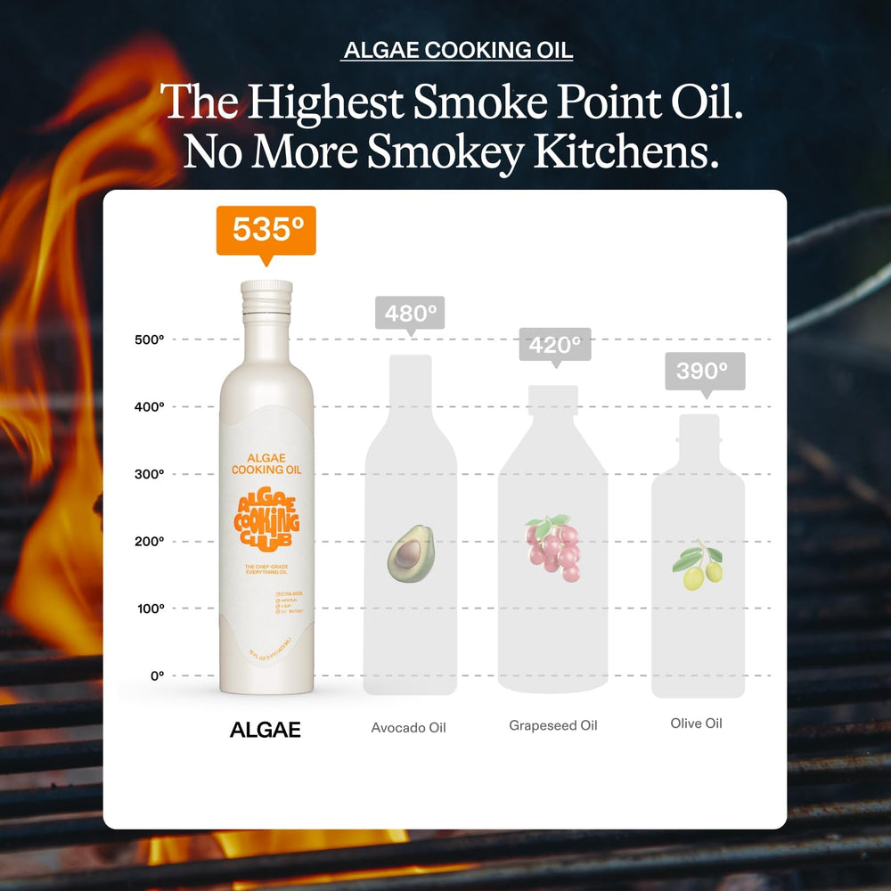 Algae Cooking Club bottle-closeup highlights seed oil-free formulation for clean cooking.