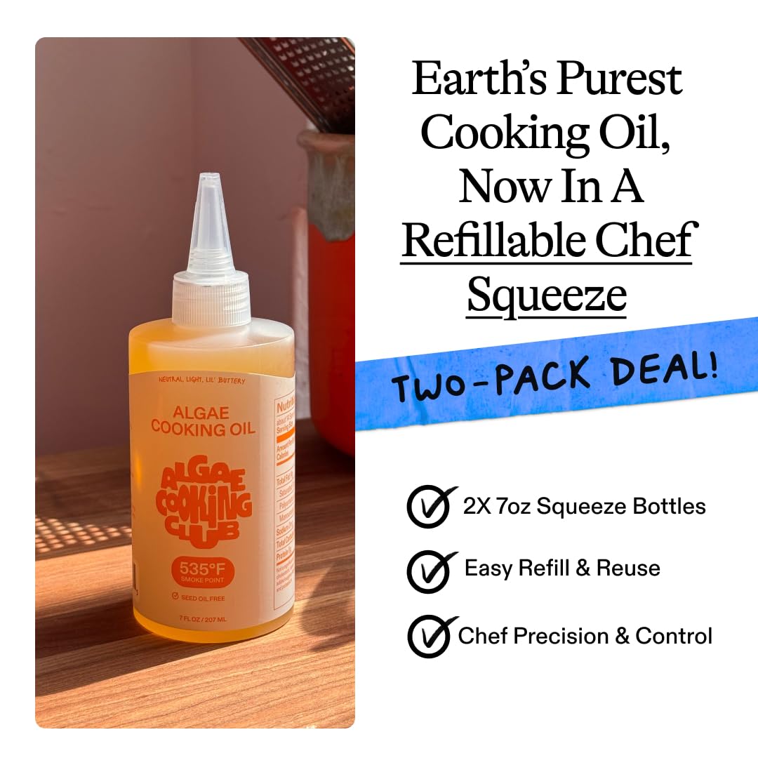 Packaging image shows two 7oz squeeze bottles ready for home kitchen use