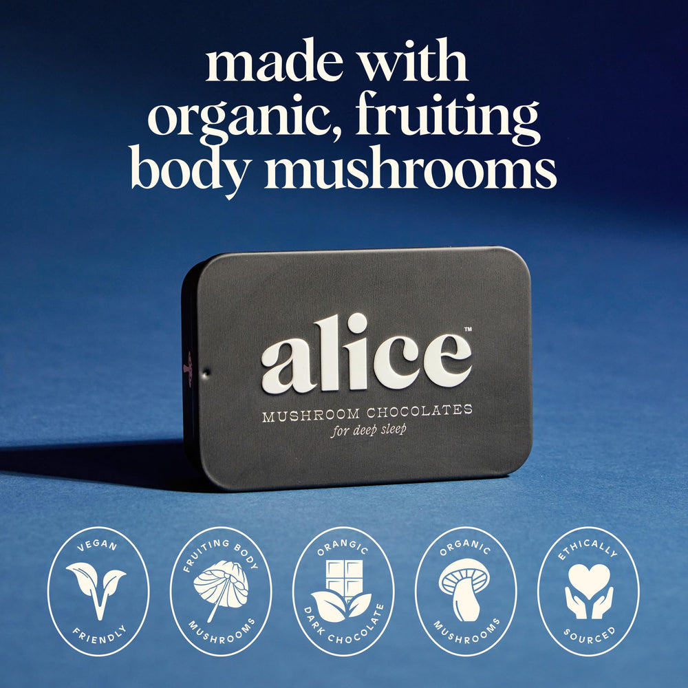 Alice Nightcap ingredient label highlights organic, vegan, gluten-free features.