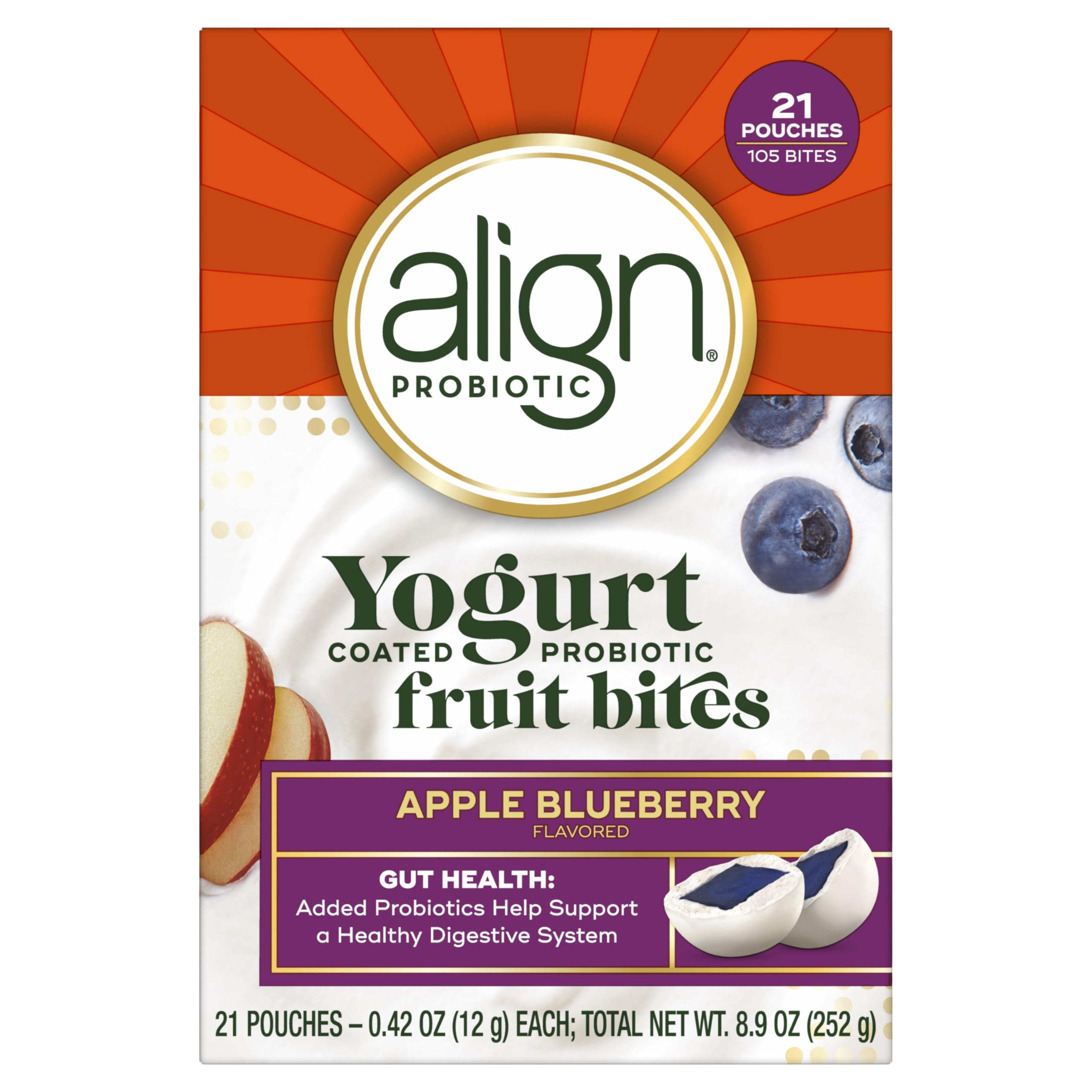Align Yogurt Coated Probiotic Fruit Bites box for convenient gut support