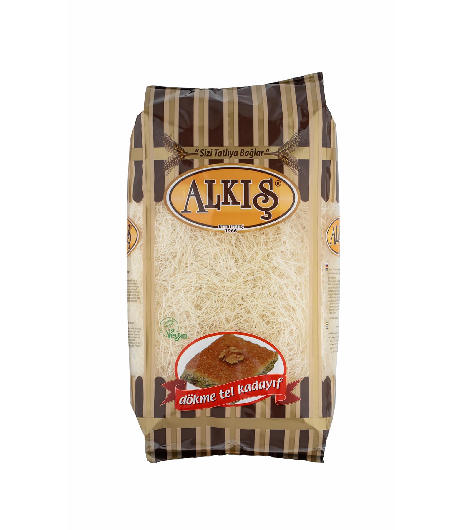 Alkis Kataifi shredded fillo dough bundle shows crisp pastry threads ready for dessert prep.